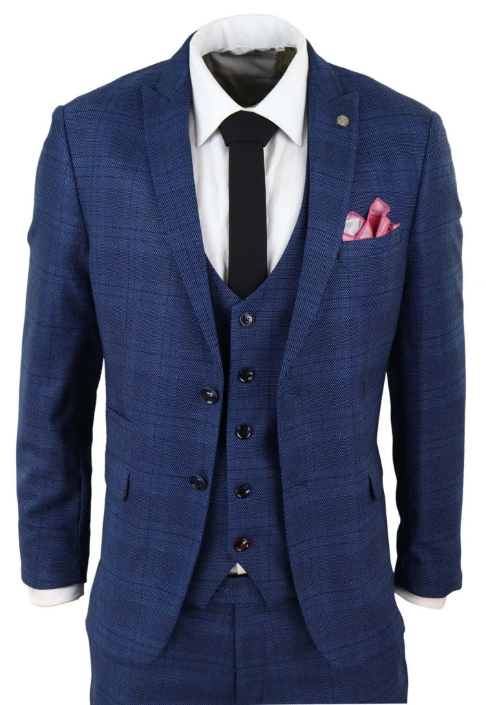 Dreiteilig Anzug Check Jerry Blau - driedelig pak