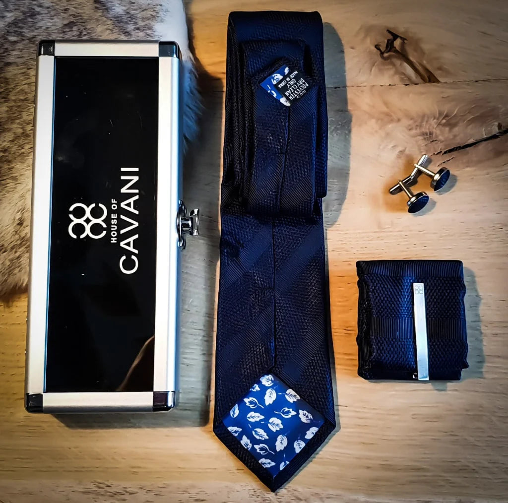 Cavani gentlemens set marineblaue krawatte einstecktuch
