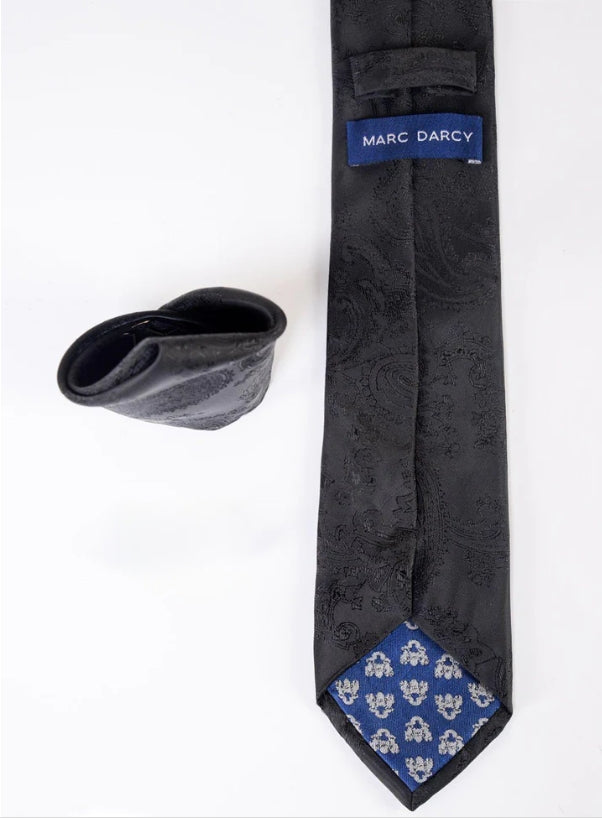 Gentlemens Set Schwarze Paisley Krawatte mit Einstecktuch | Marc Darcy