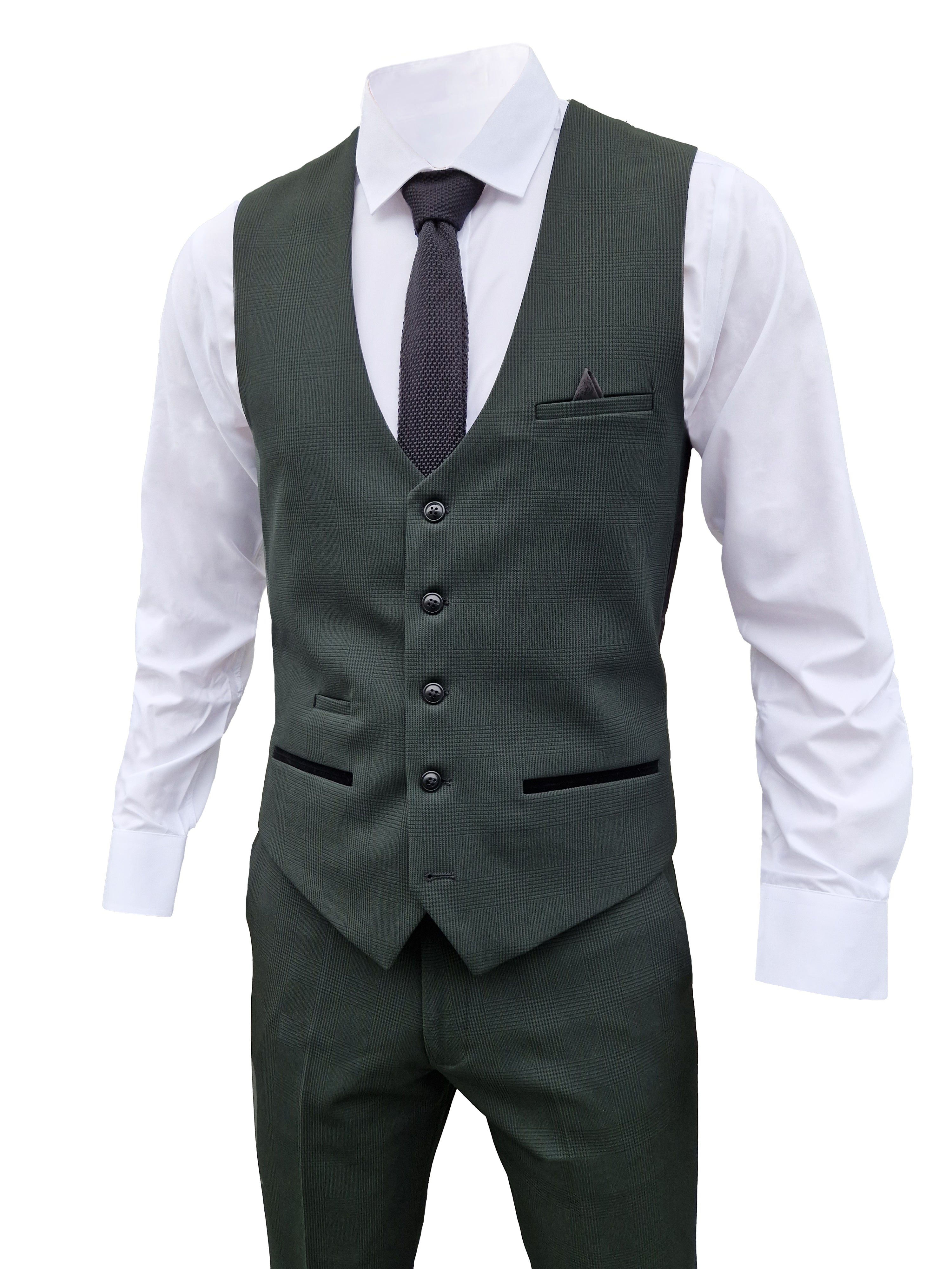 3-teiliger olive green Herrenanzug mit Karomuster - Bromley Olive Green Anzug