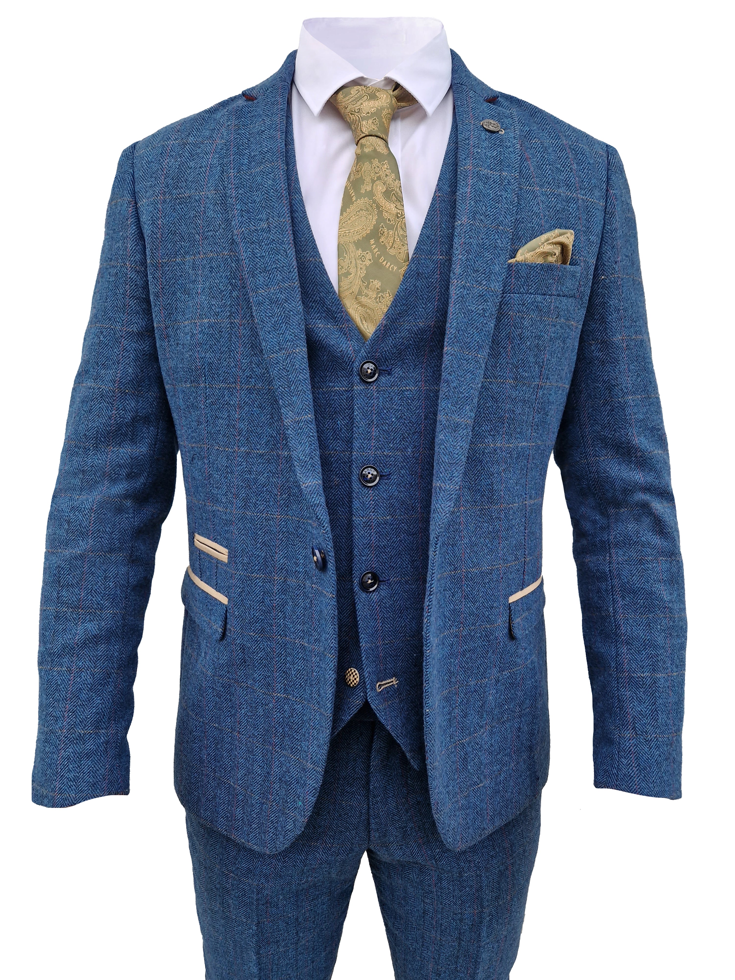 Dreiteiliger Anzug Dion blau Fischgrätmuster - driedelig pak