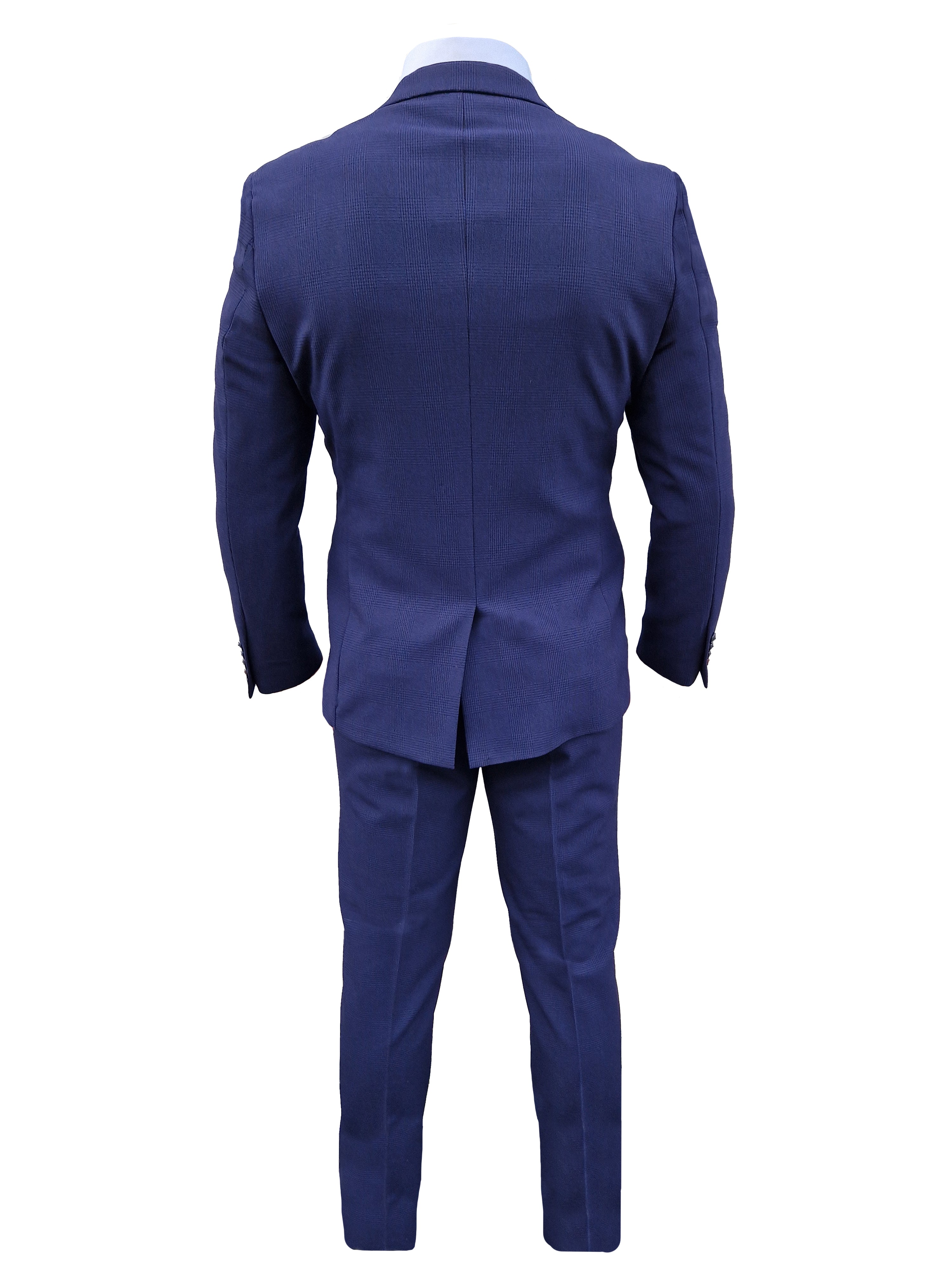 3-teiliger dunkelblauer Herrenanzug mit Karomuster - Bromley Navy Anzug