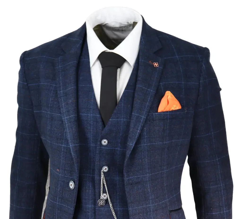 Dreiteiliger Tweed-Anzug Cody Blau - driedelig pak