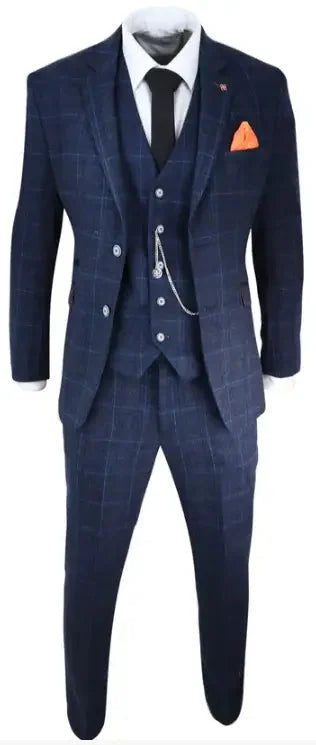 Dreiteiliger Tweed-Anzug Cody Blau - driedelig pak