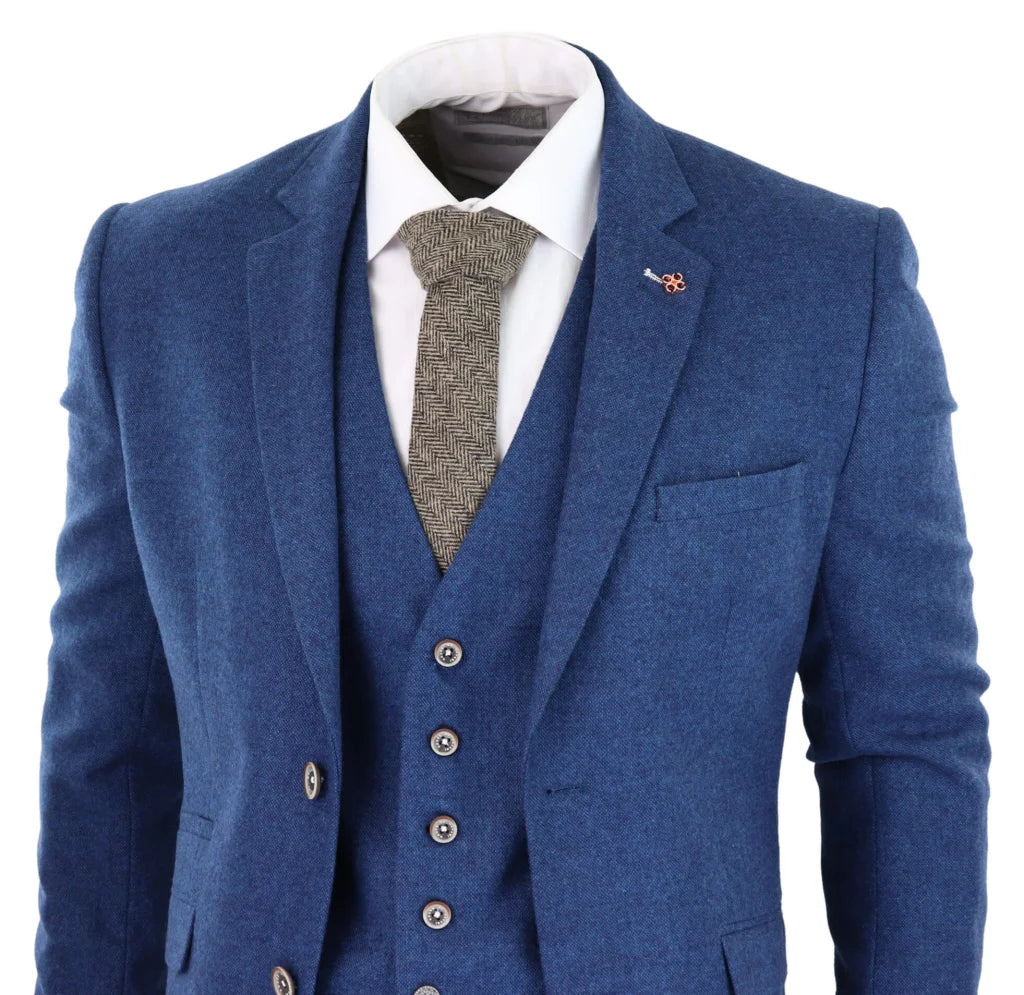 Herren Anzug Tweed slimfit Orson blau - driedelig pak