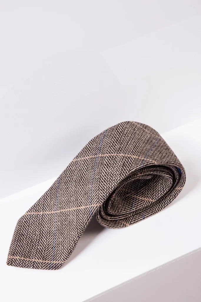 Krawatte Ted Beige Tweed Kariert - stropdas