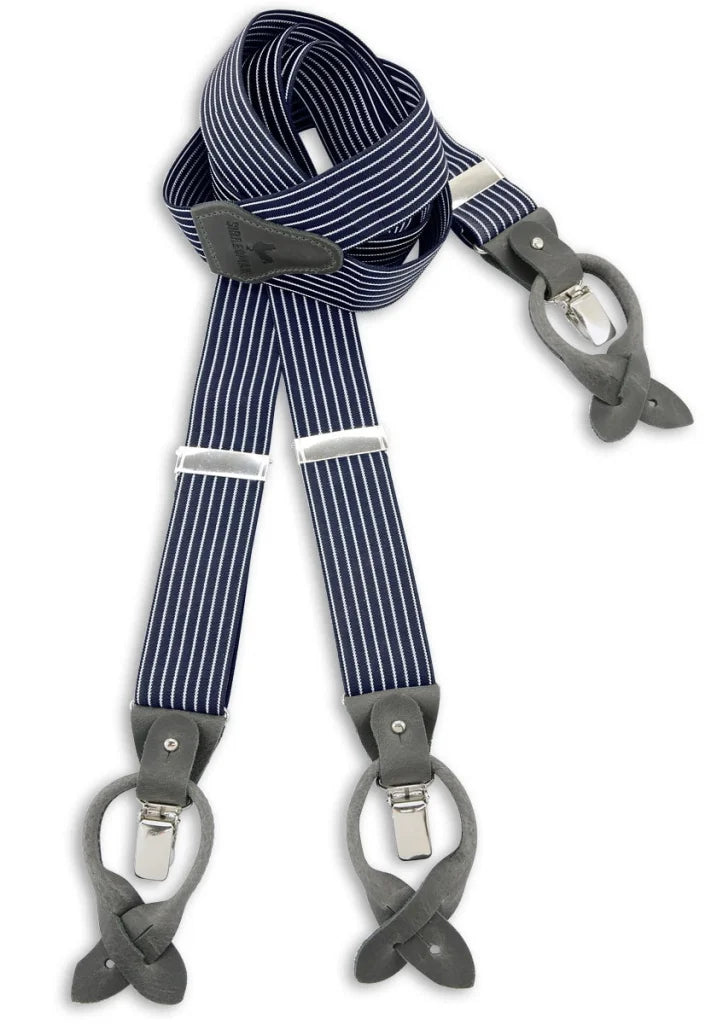Klassische Hosenträger marineblau mit grauen Lederschlaufen