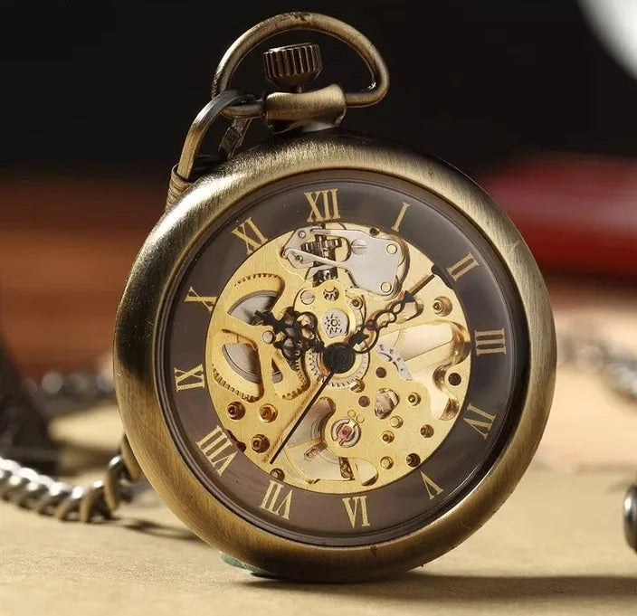 Retro Bronze Pocket Watch Skeleton - pocketwatch