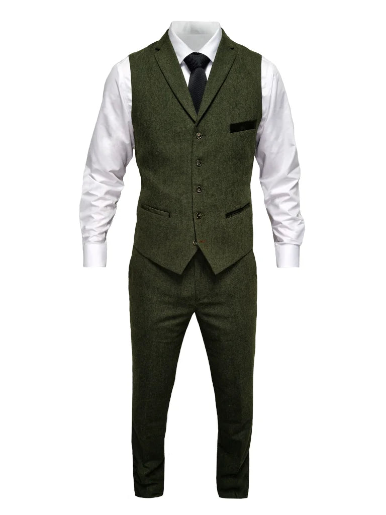 TAVERNY Chief - Herrenanzug Olive Tweed - driedelig pak