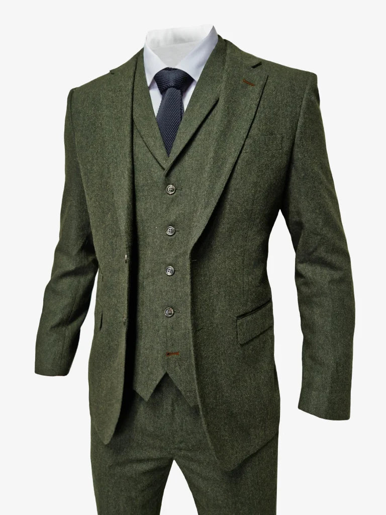 TAVERNY Chief - Herrenanzug Olive Tweed - driedelig pak