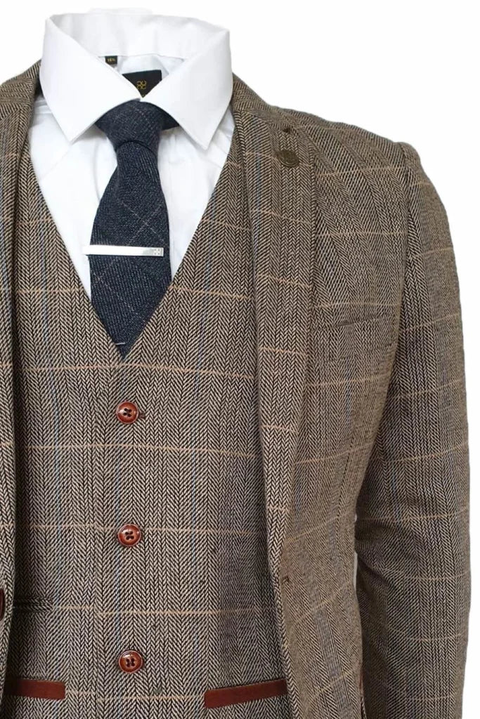 Dreiteiliger Anzug Peaky Blinders Outfit Herringbone Brown