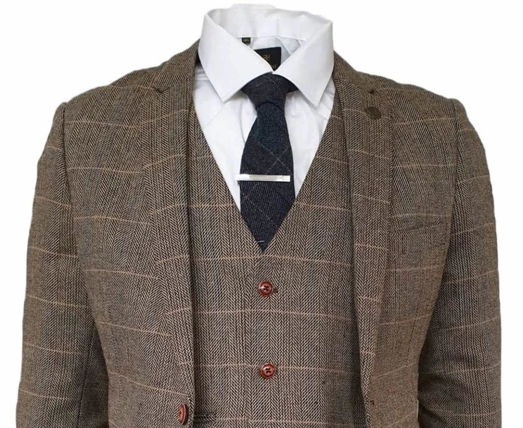 Dreiteiliger Anzug Peaky Blinders Outfit Herringbone Brown